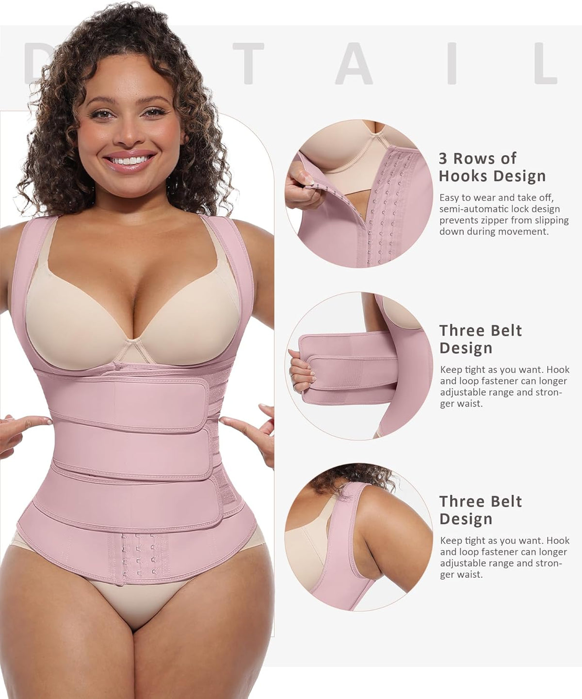 FeelinGirl Waist Trainer for Women Latex Waist Trainers Vest Plus Size Waist Cincher Corset 3 Belts