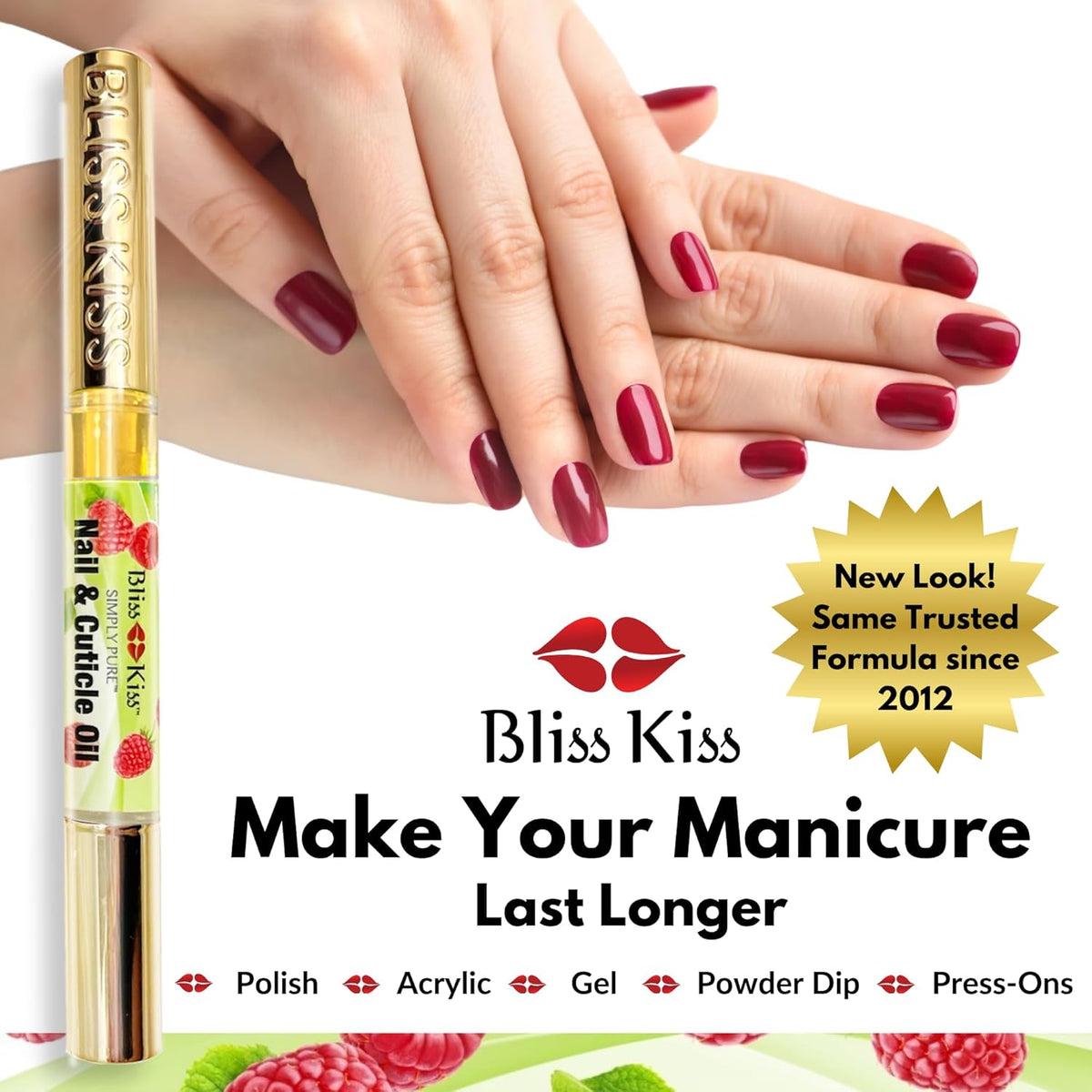 Bliss Kiss | 1 Juicy Raspberry Fragrance | Nail Oil Cuticle Pen w/Vitamin E & Jojoba⏤Nail