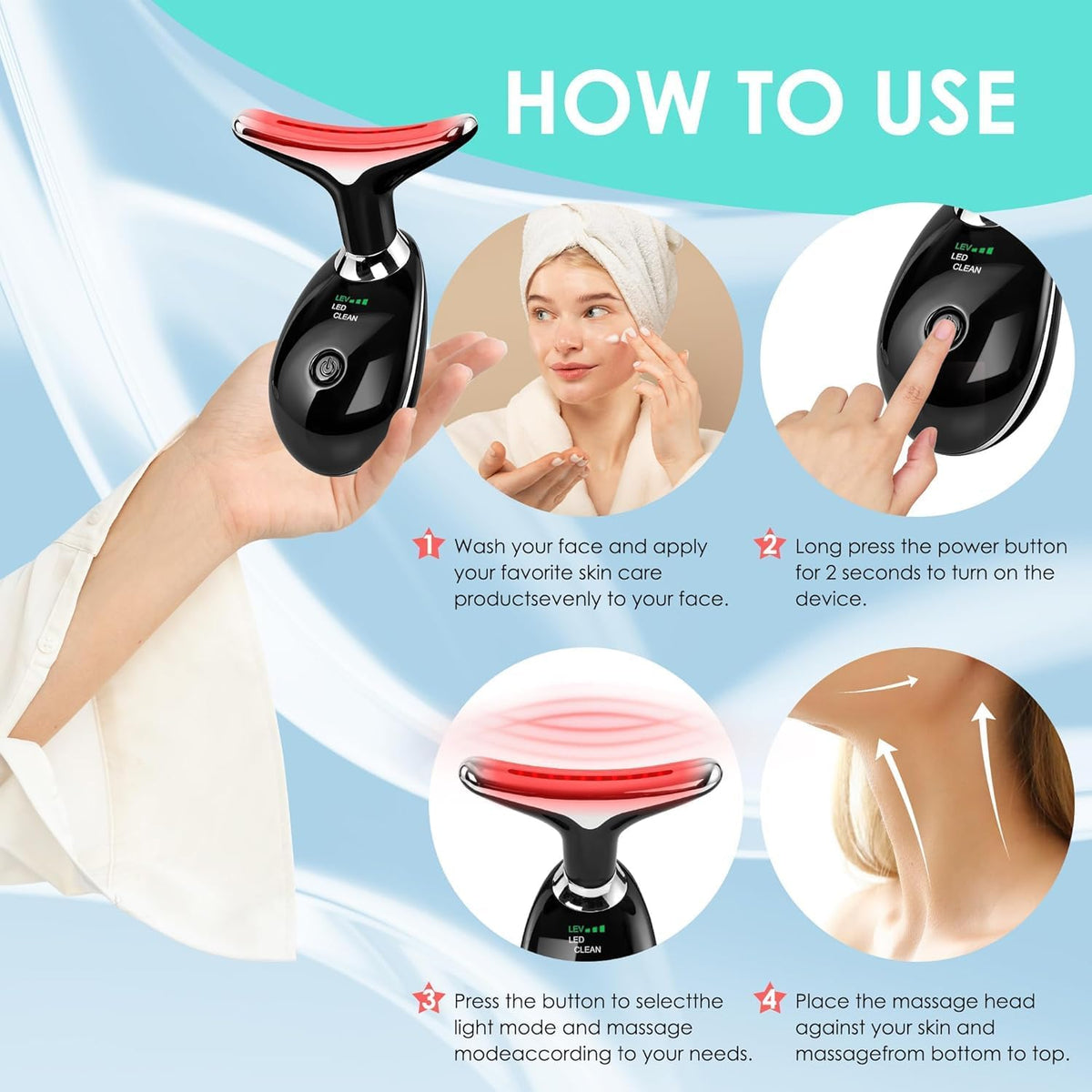 Facial Massager Red-Light-Therapy-for-Face and Neck, Face 𝖲 culpting Wand with 7 Color (Bright