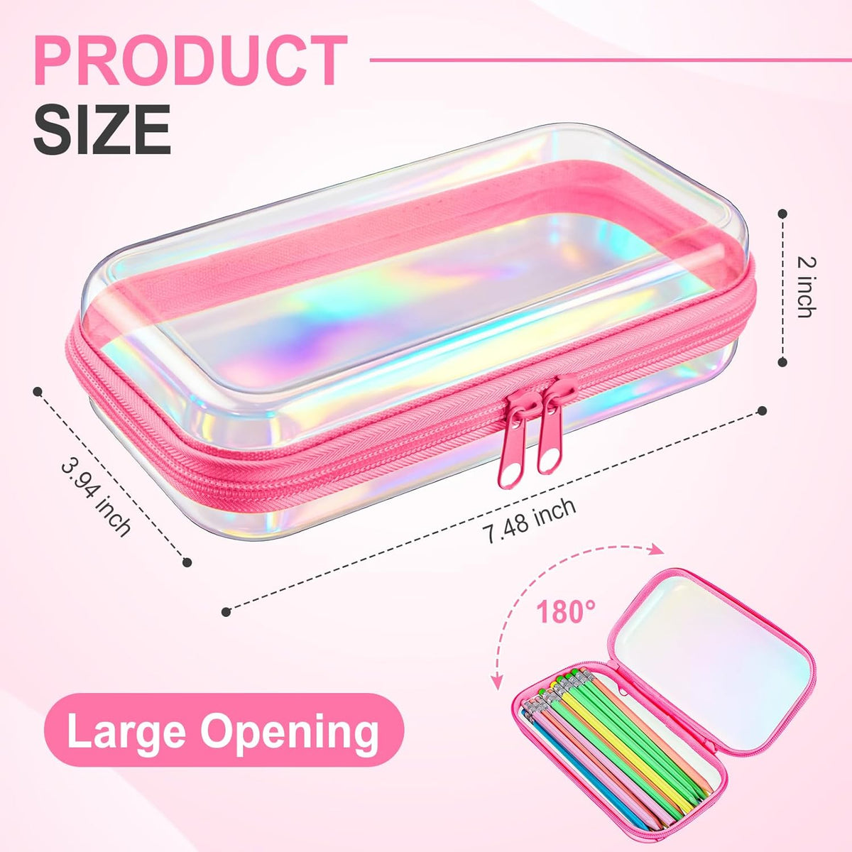 Hoolerry 4 Pcs Hard Clear Zipper Case Makeup Bags Plastic Pencil Pouch Transparent Storage Box