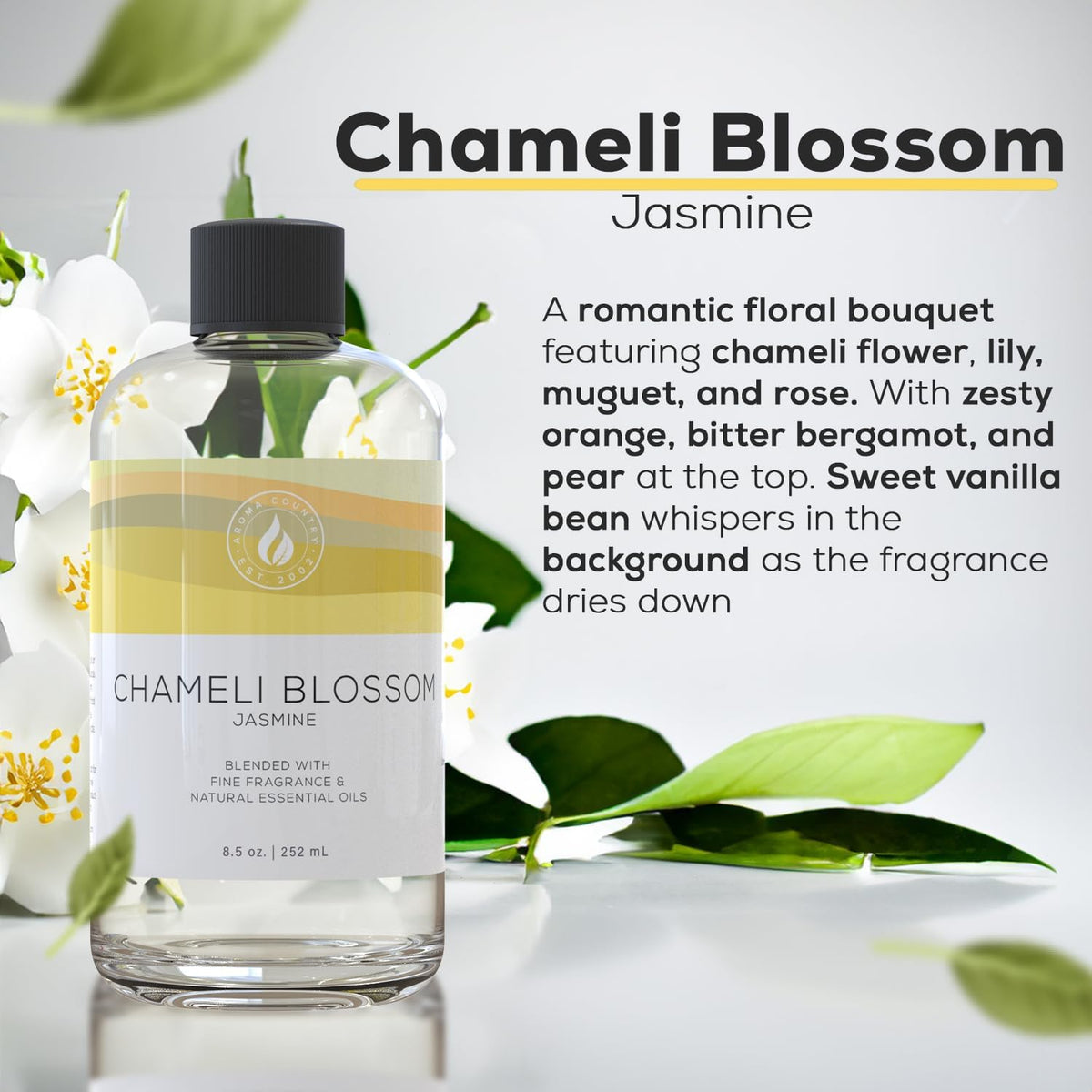 Aroma Country Chameli Blossom Diffuser Oil - Luxury Essential Oils for Diffuser Refill & Air