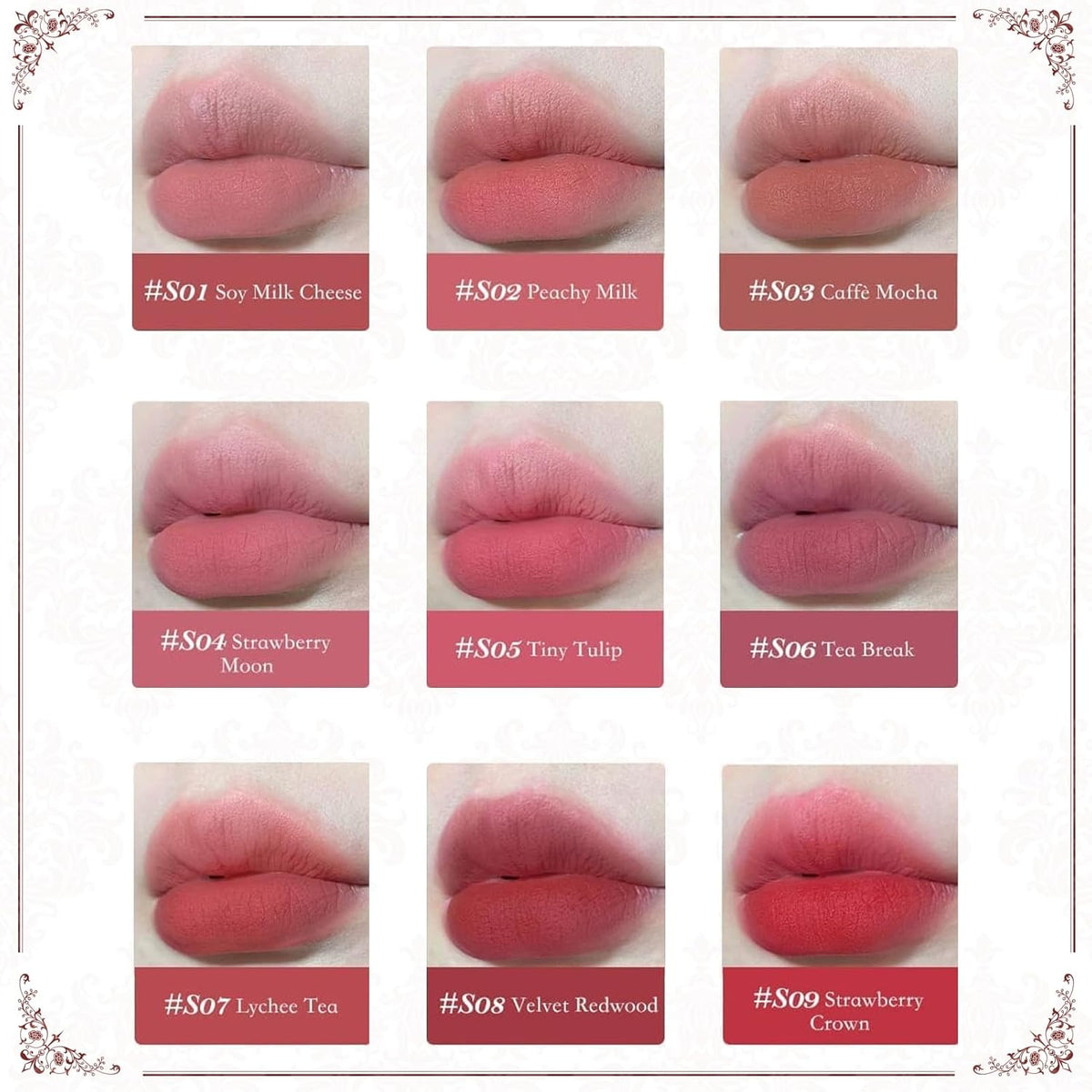 Flower Knows Strawberry Rococo Cloud Lip Cream,Velvety Matte Liquid Lipstick,Red Lipstick,Long