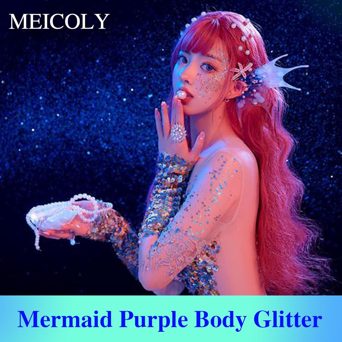 MEICOLY Light Purple Body Glitter,Chameleon Purple Mermaid Face Glitter,Mardi Gras Outfit for