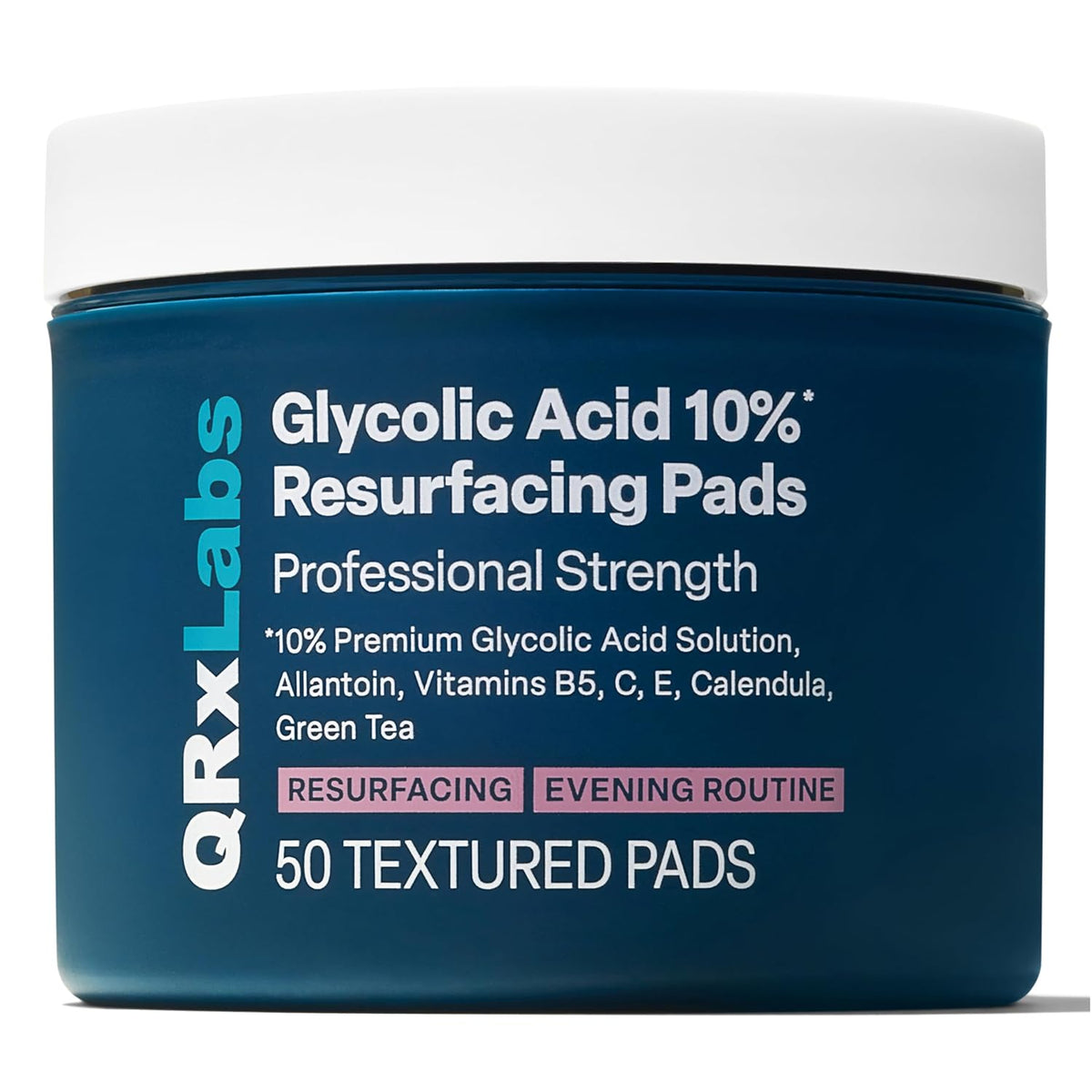 QRxLabs Glycolic Acid Pads - 50-Count Jar, 10% Glycolic Acid - AHA Resurfacing Peel & Exfoliating