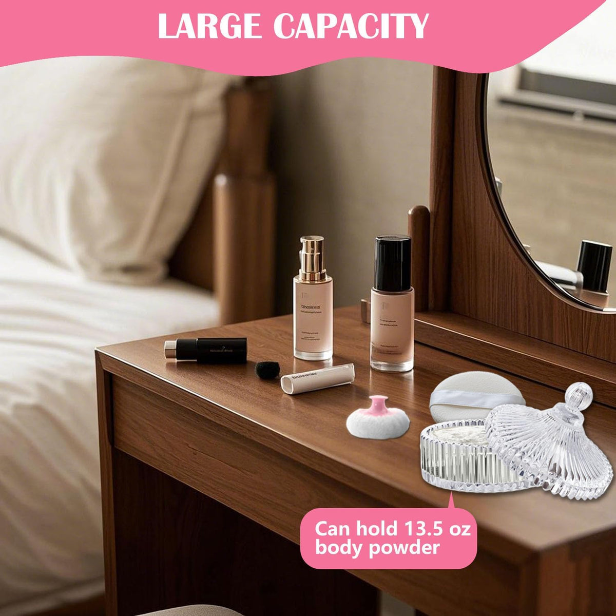 Large Body Powder Puff and Container Set - Velour, Dusting Powder Puffs for Women Baby and Loose