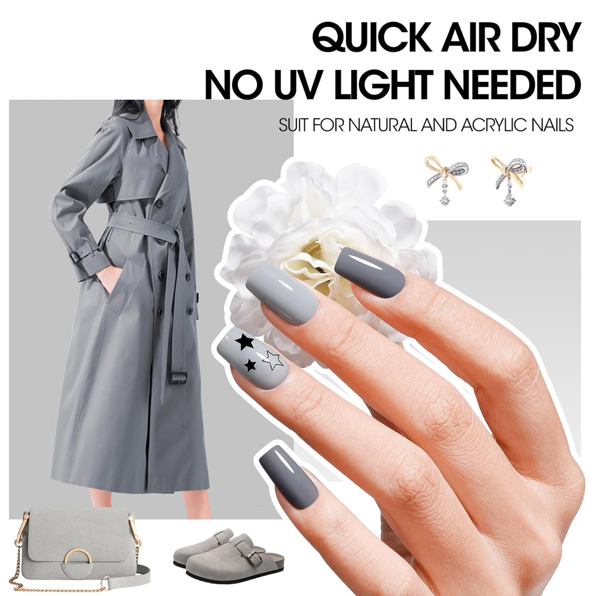 GELLEN Gray Nail Polish Set, Fall Winter Trendy Grey Regular Nail Polish Quick Air Dry 6 Dark Light