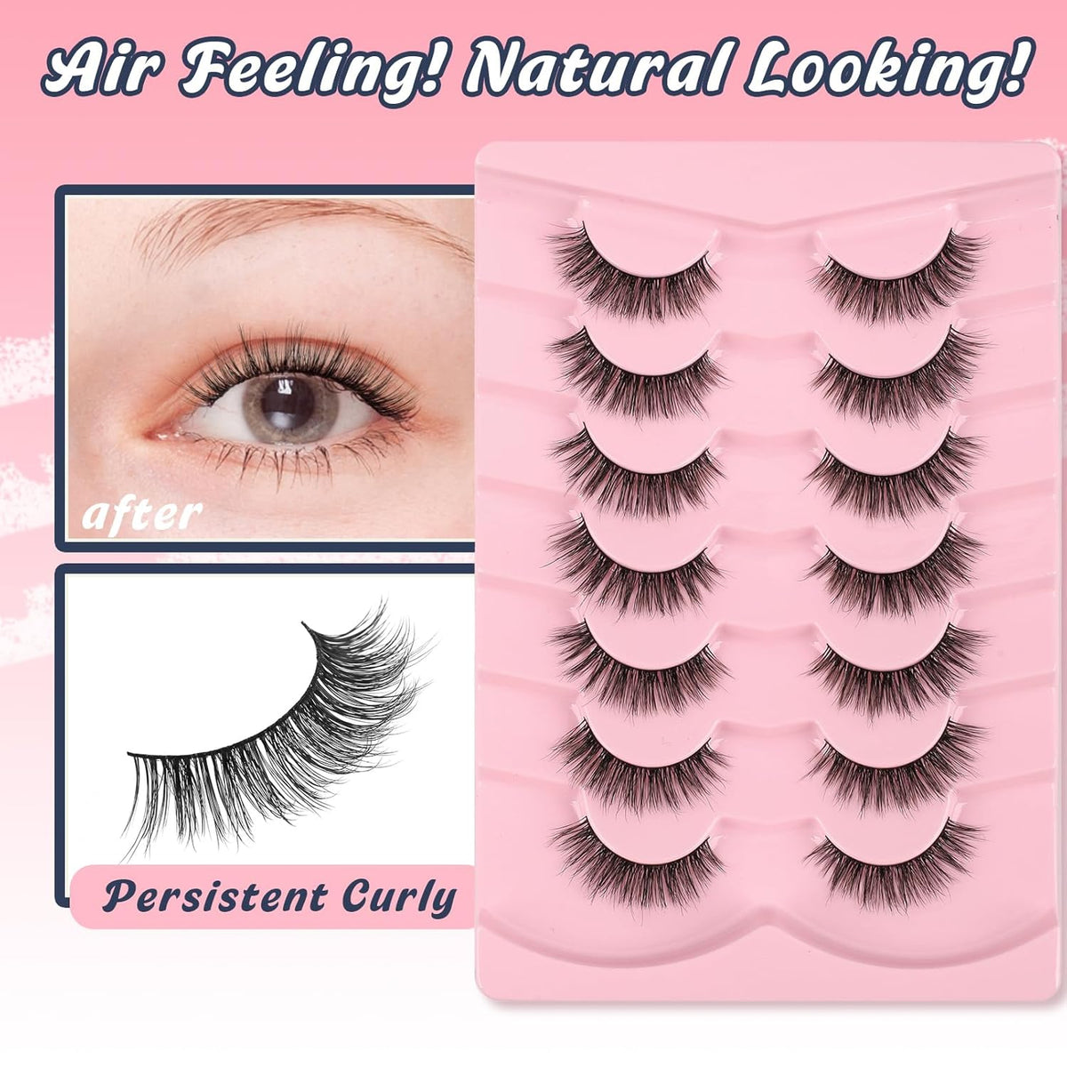 Lashes False Eyelashes 13MM Wispy Lashes Pack Fluffy Lash Strip EyeLashes with Thin Band C Curl