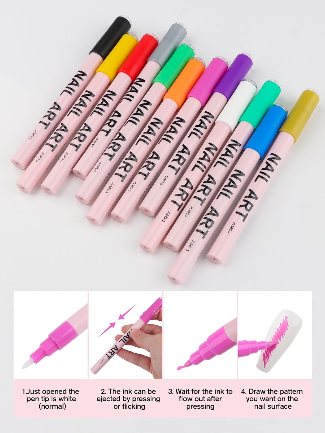 EBANKU 12 Colors Nail Art Pens Set, 3D 0.7MM Nail Polish Pens Quick-Drying Nail Art Acrylic Paint