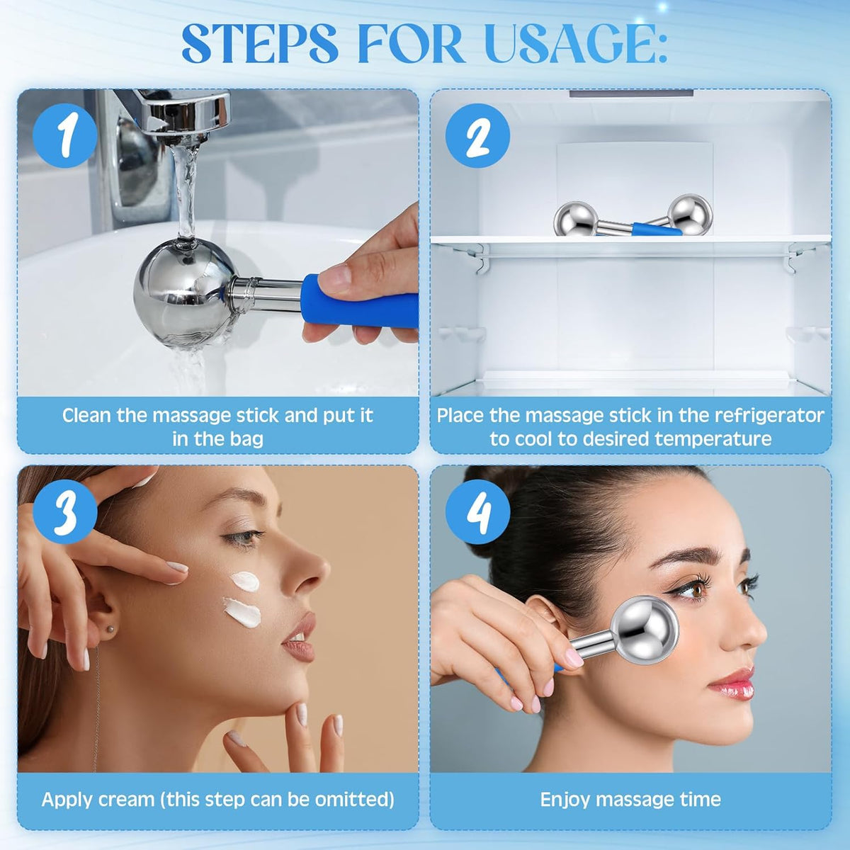 Baderke 2 Pcs Ice Globes for Face Stainless Steel Cooling Globes Unbreakable Cooling Roller Women