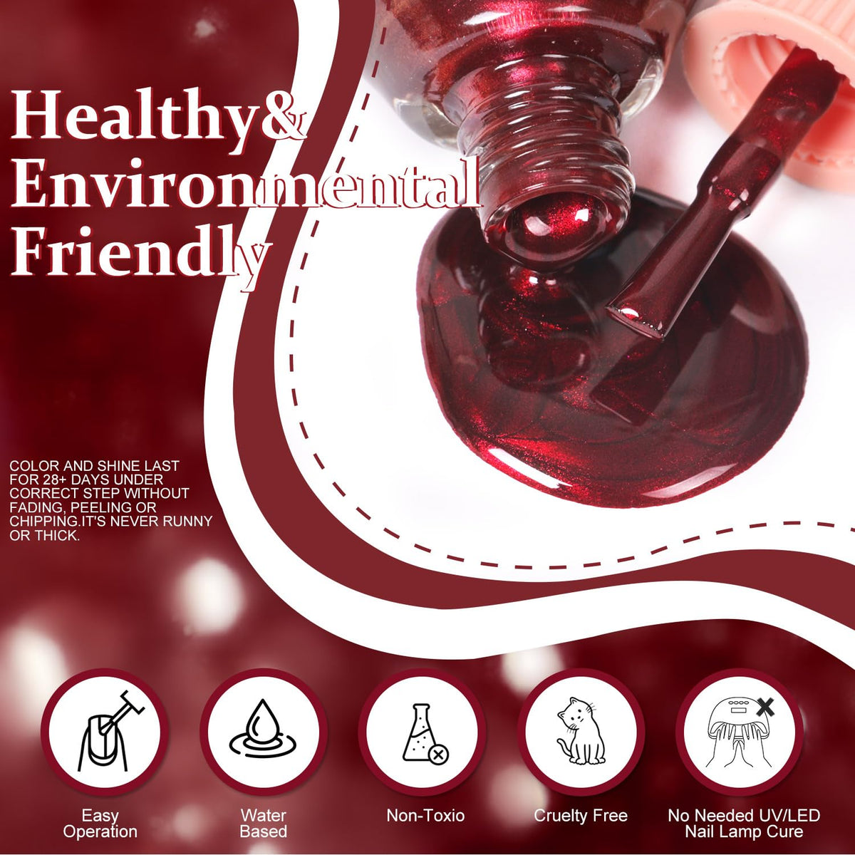 Major Dijit Quick Dry Nail Polish Pearl Wine Red Summer Nail Lacquer for Nail Art Regular Nail