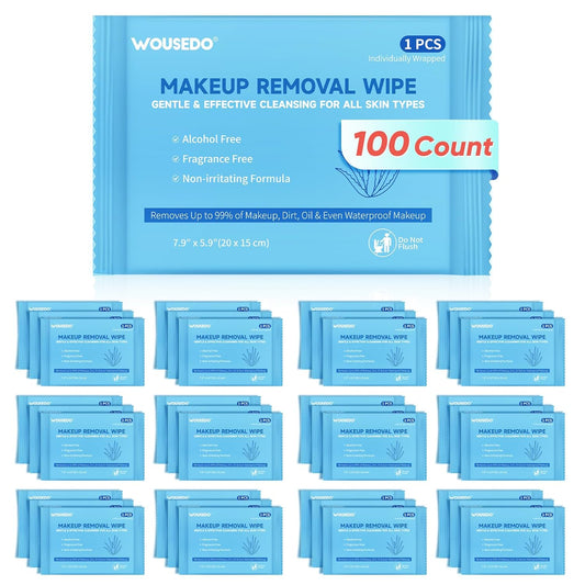 100 Count Makeup Remover Wipes, Bulk Gentle Cleansing Facial Towelettes, Individually Wrapped