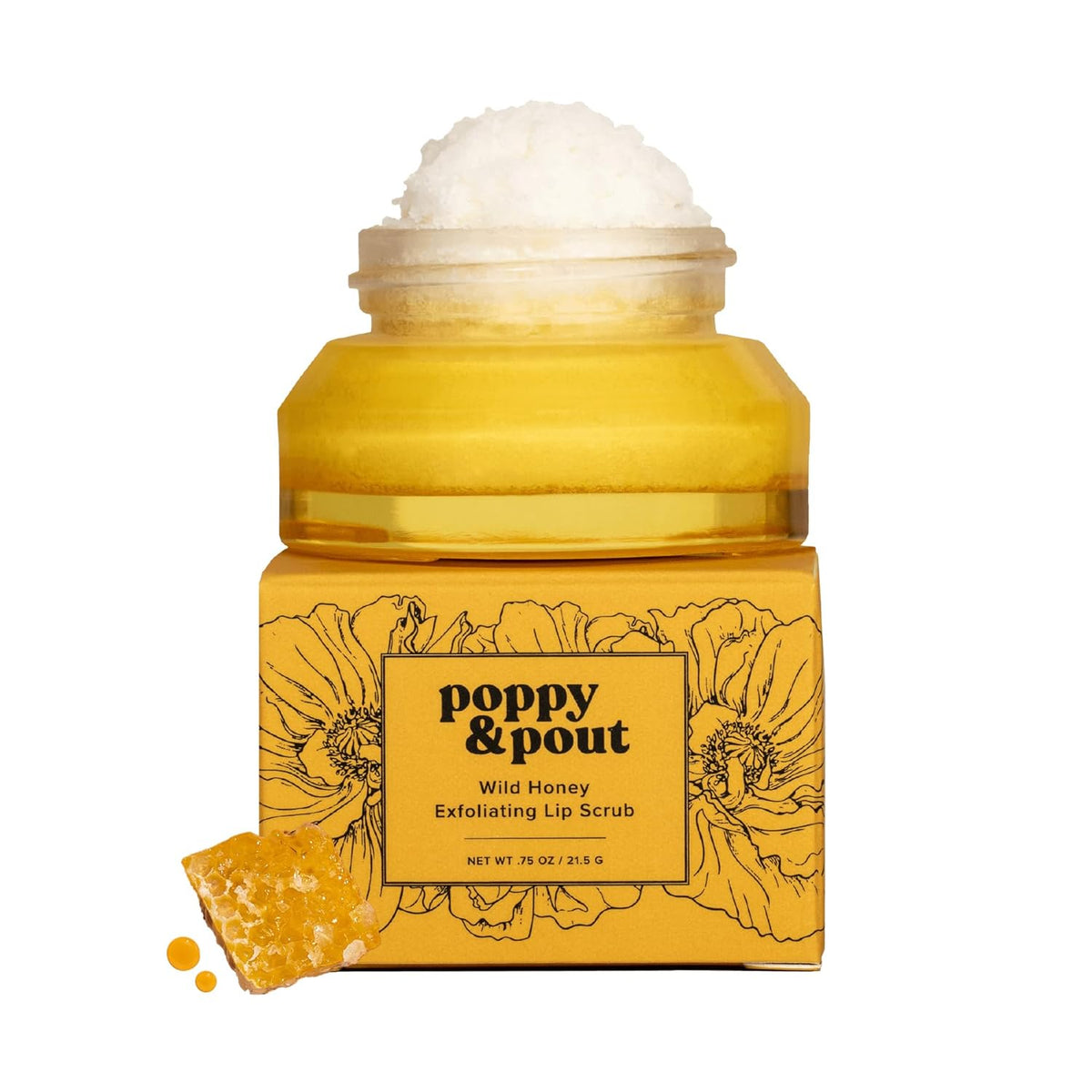 Poppy & Pout Natural Lip Scrub, Moisturizing Sugar Scrub for Dry Lips, Lip Scrubber Exfoliator with