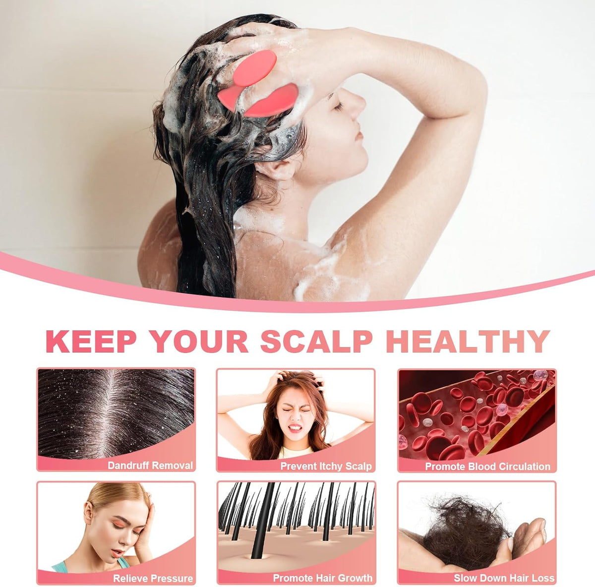 Silicone Scalp Massager Shampoo Brush, Scalp Brush for Hair Growth & Dandruff Removal, Hair