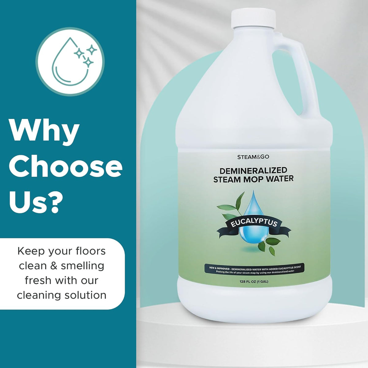 Steam & Go Demineralized Water - Multi-Surface Cleaning Solution for Steam Mop, Ready-to-Use Floor