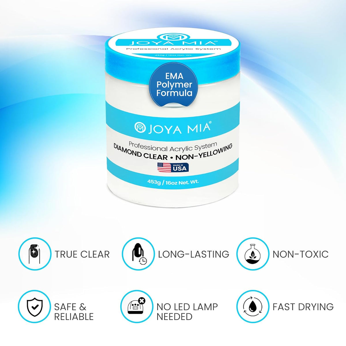 Joya Mia Acrylic Powder for Nails, MMA-Free, Super Adhesion Professional Powder for Flawless &