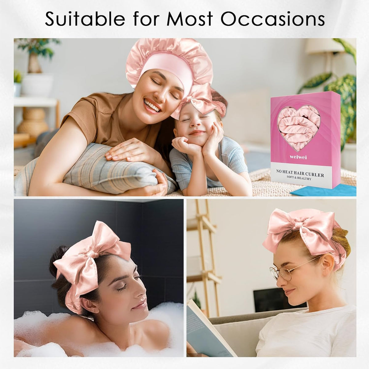 weiwei Satin Heatless Curls Overnight Hair Curler Headband, No Heat Curls Overnight Hair Curlers to