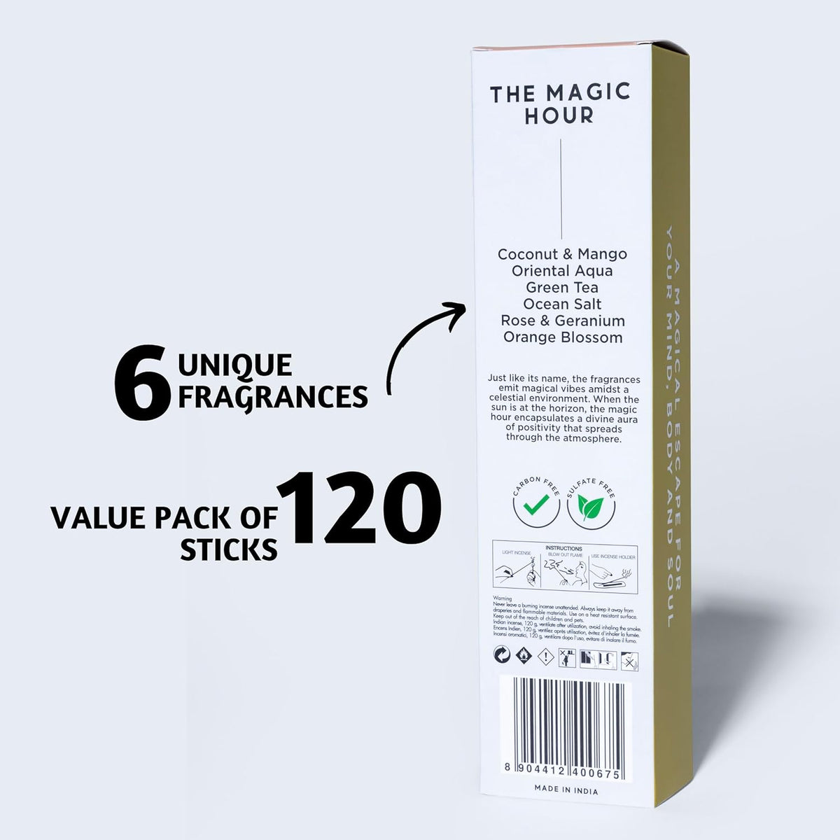 Folkulture Incense Sticks | Set of 6 (120 Organic Insence-Sticks) for Positive Aura with 45 Mins