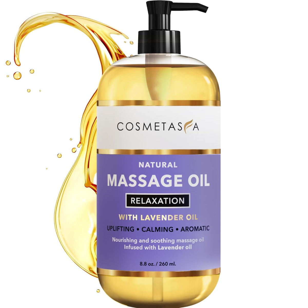 Cosmetasa Lavender Massage Oil for Massage Therapy - All Natural, Cruelty-Free & Spa Quality Skin