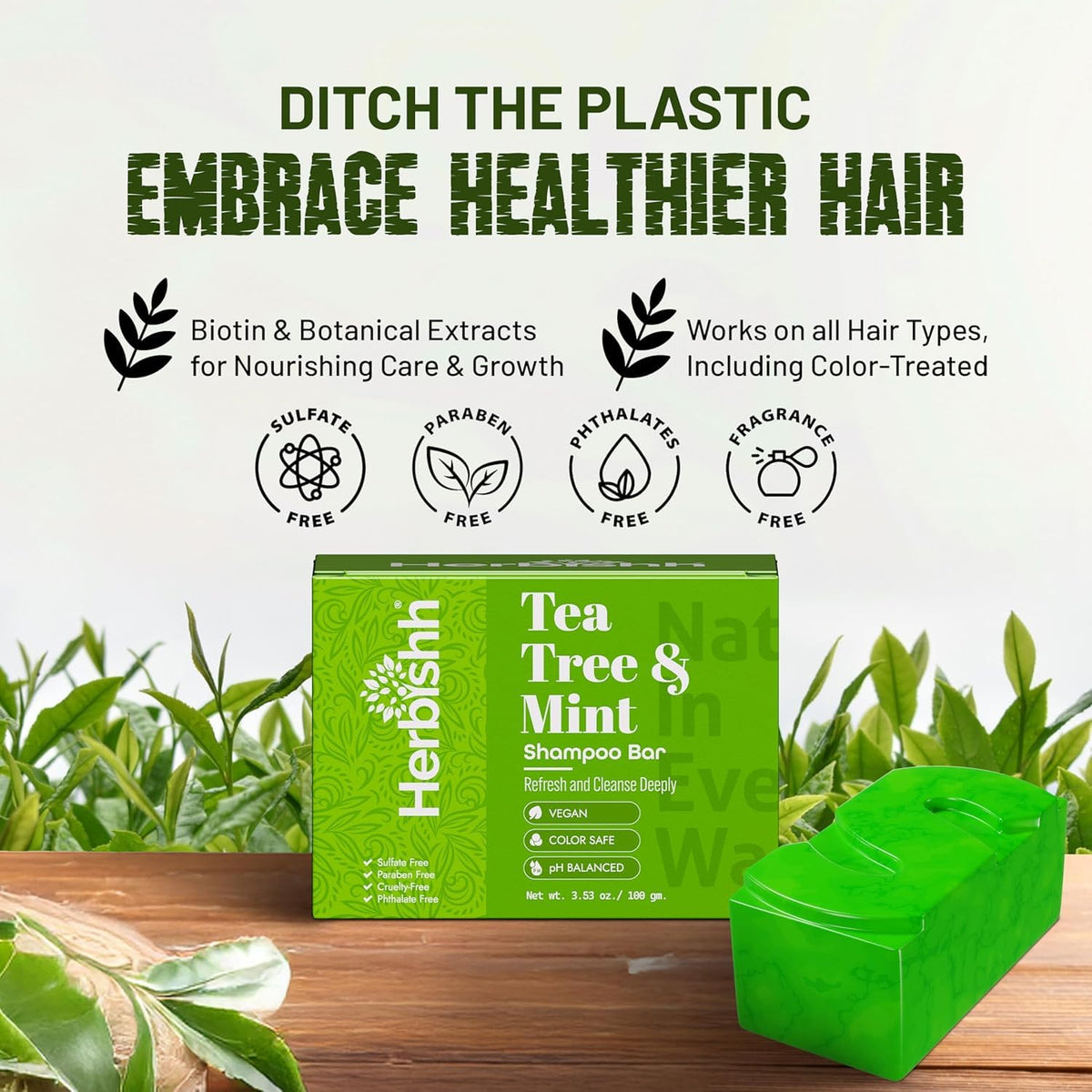 Herbishh Tea Tree & Mint Shampoo Bar – Tea Tree Oil Soap Bar for Oily Hair & Scalp Cleanse – Solid