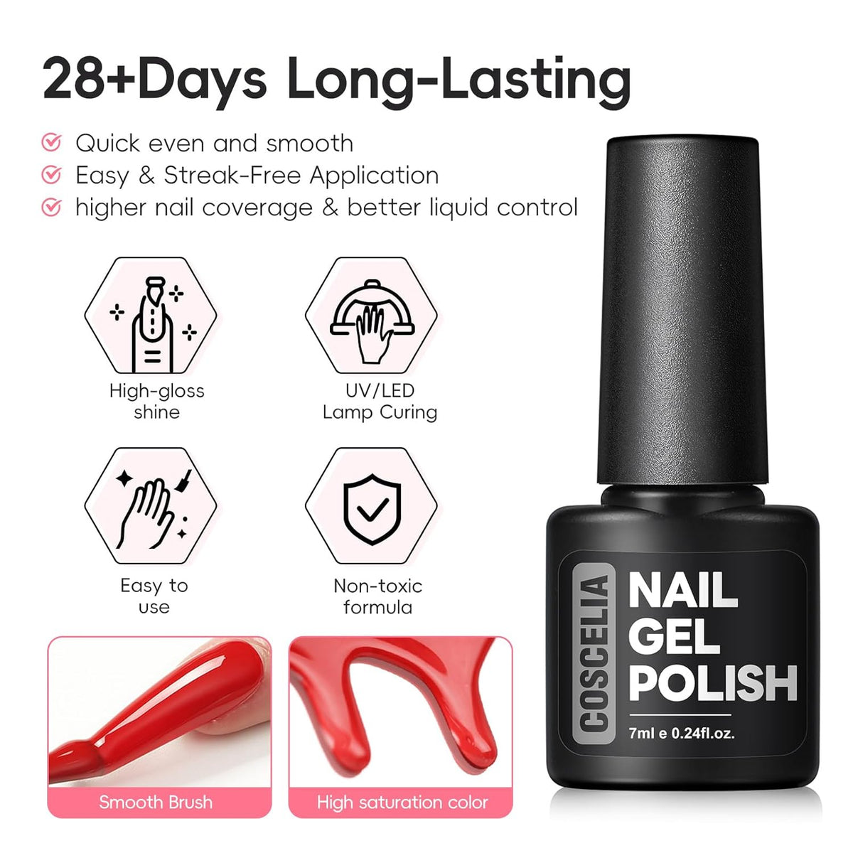60PCS Gel Nail Polish Starter Kit, 7ml 55 Colors gel polish with 5pcs Top Base Coat Pink White Red
