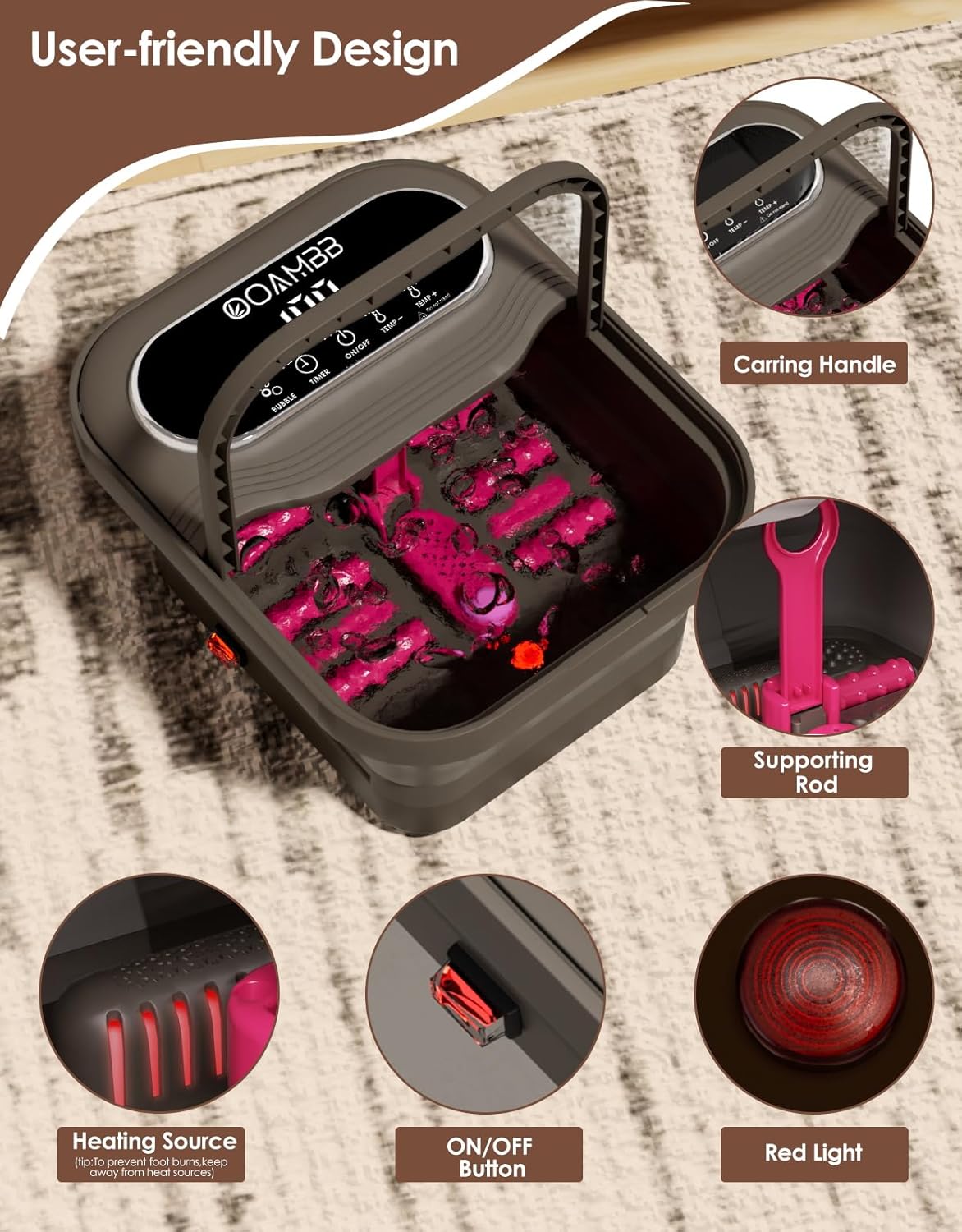 Collapsible Foot Spa with Heat, Bubble and Temp Control, Foot Bath Massager with XL Touch Screen