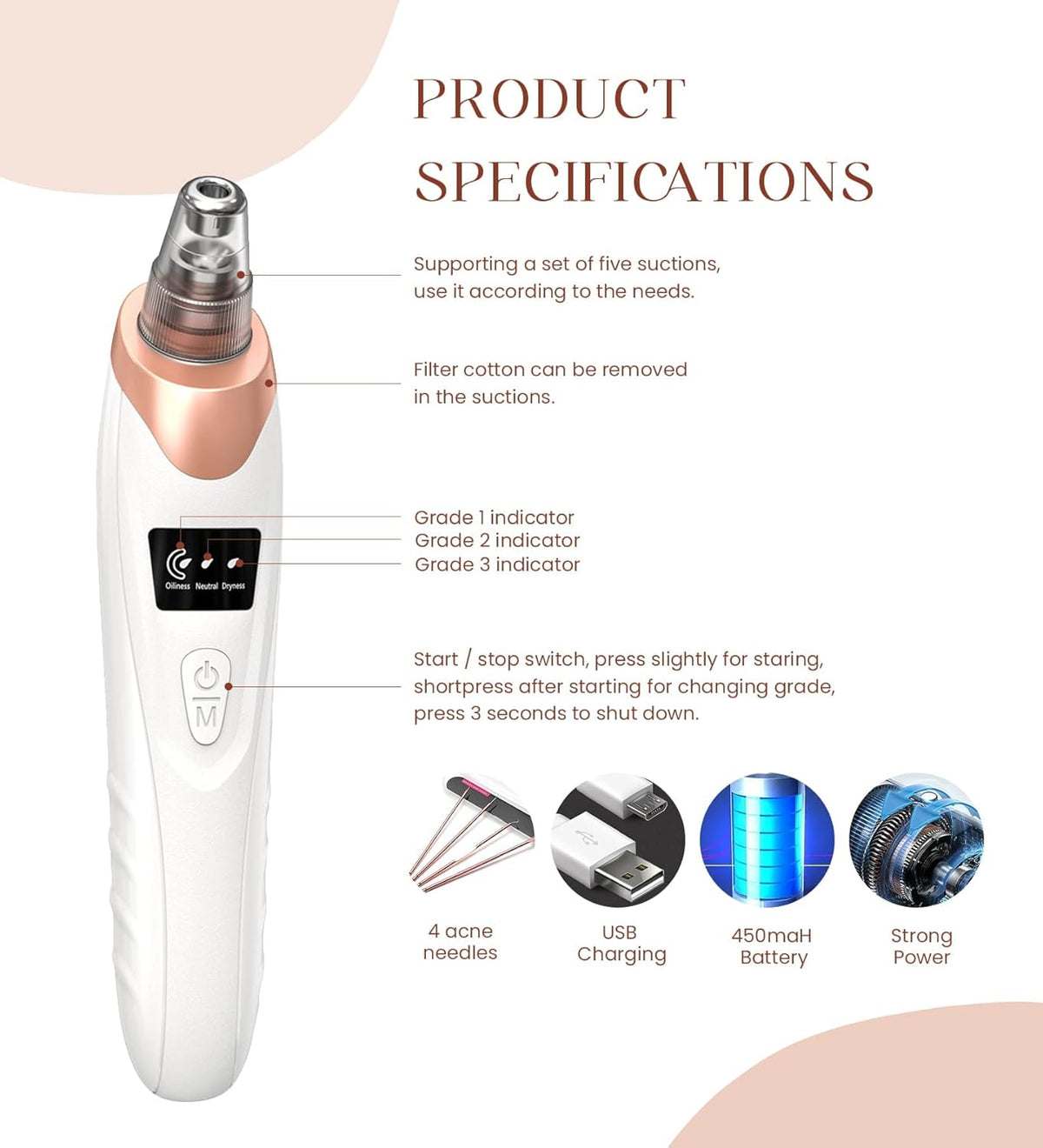 2025 Blackhead Remover Pore Vacuum,Facial Pore Cleaner-5 Suction Power,5 Probes,USB Rechargeable