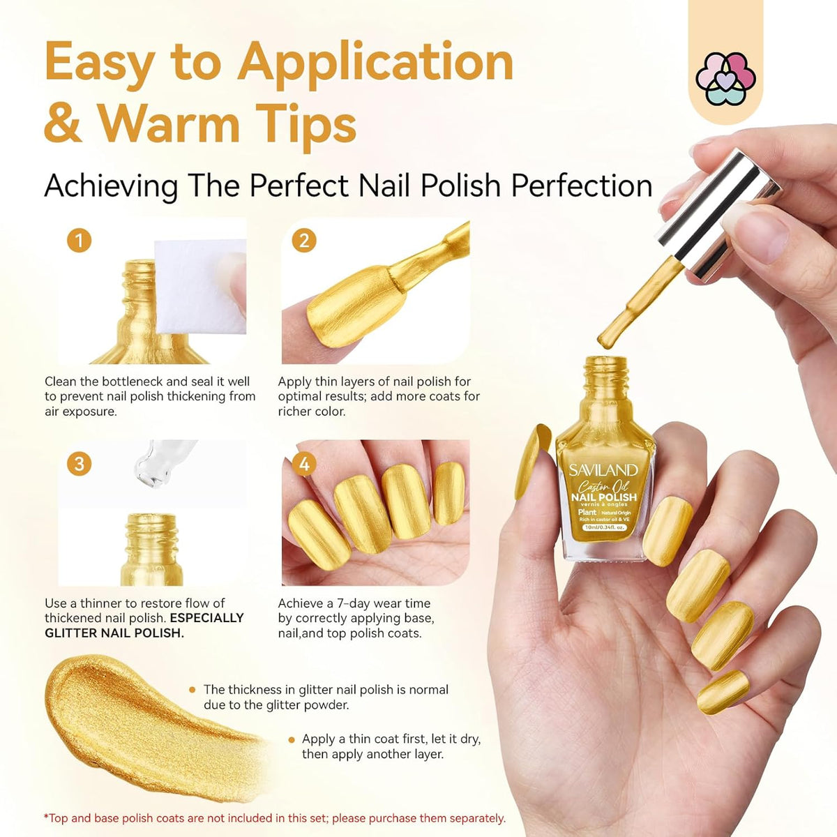 SAVILAND Gold Metallic Nail Polish: Chrome Nail Polish Air Quick Dry Nail Art Polish Bright and