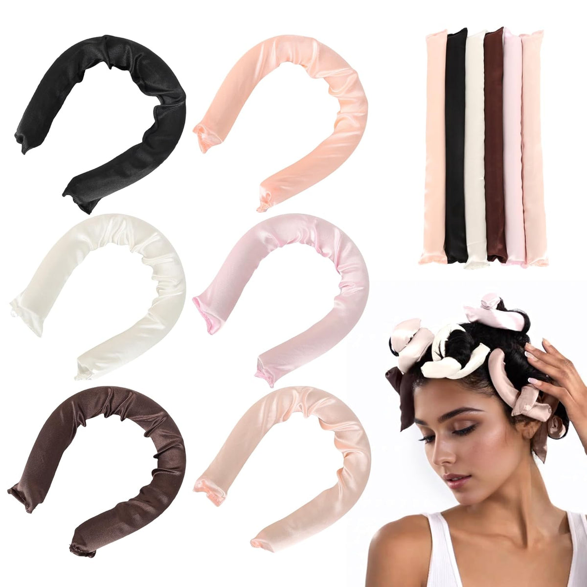 Satin Covered Overnight Hair Curlers, Flexi Rods for Heatless Sleep-in Curls, Curling Rods for