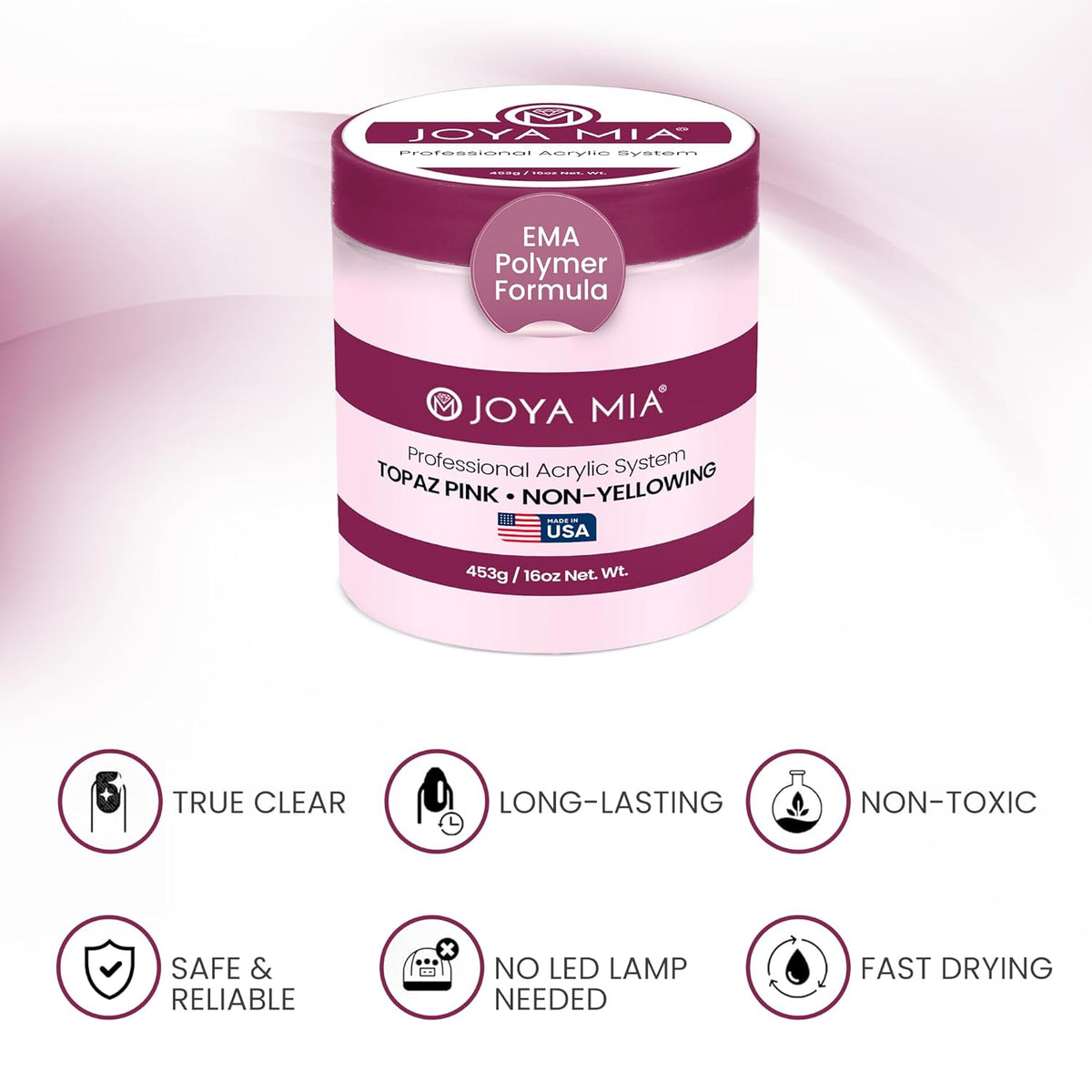 Joya Mia Acrylic Powder for Nails, MMA-Free, Super Adhesion Professional Powder for Flawless &
