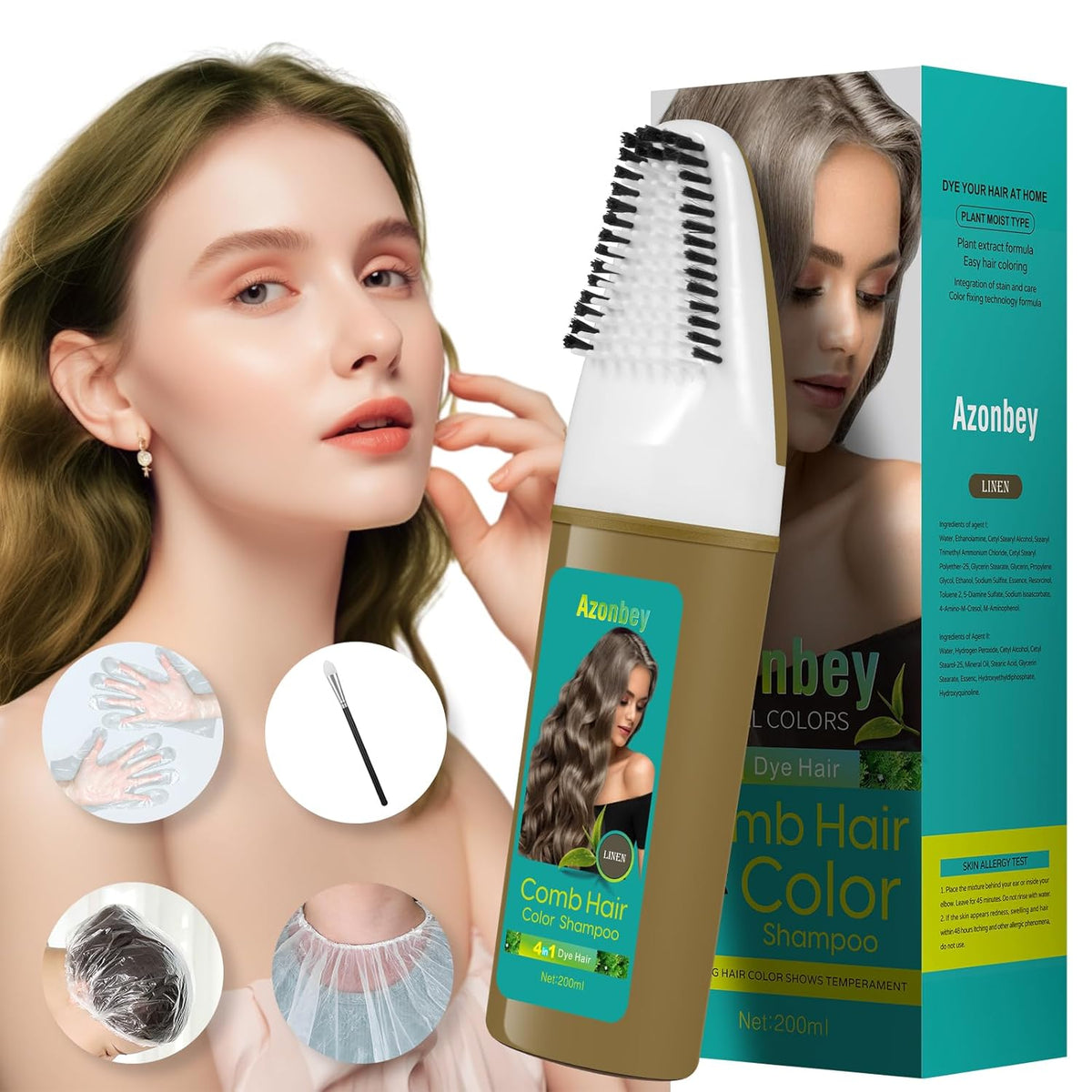 Linen Hair Dye Shampoo,Hair Dye,Hair Color Shampoo,Champu Para Canas 4 in 1 Semi-Permanent Gray