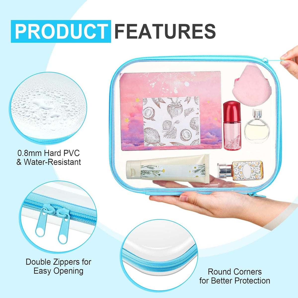 Sanwuta 6 Pcs Clear Hard Zipper Case Pencil Pouches Hard Plastic Zipper Pouches Makeup Bag