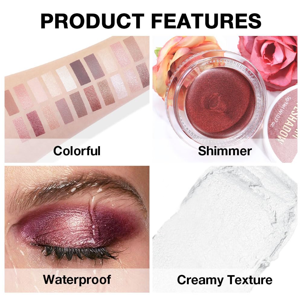 Kaely Single Cream Eyeshadow Pot, Pearl White Sparkle Eye Shadow for Older Women High Pigmented