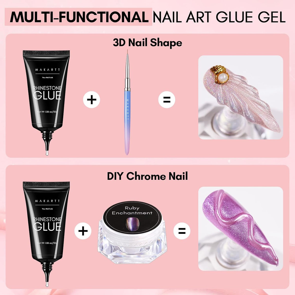 Makartt Nail Rhinestone Glue for Nails- 60ML Super Strong Gel Glue for Rhinestones, 3D Art Charm