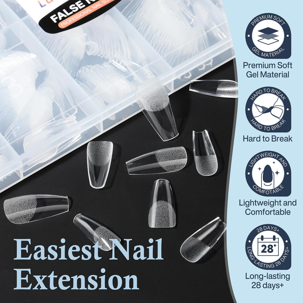 Medium Coffin Gel Nail Tips, 504pcs Soft Gel Pre-Shaped Acrylic Fake Nails, Half Matte Full Cover