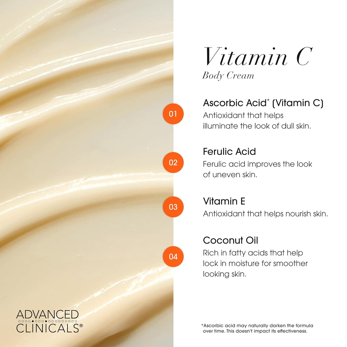 Advanced Clinicals Brightening Vitamin C Cream Moisturizer + Vitamin C Body Oil 2pc Skincare Set |