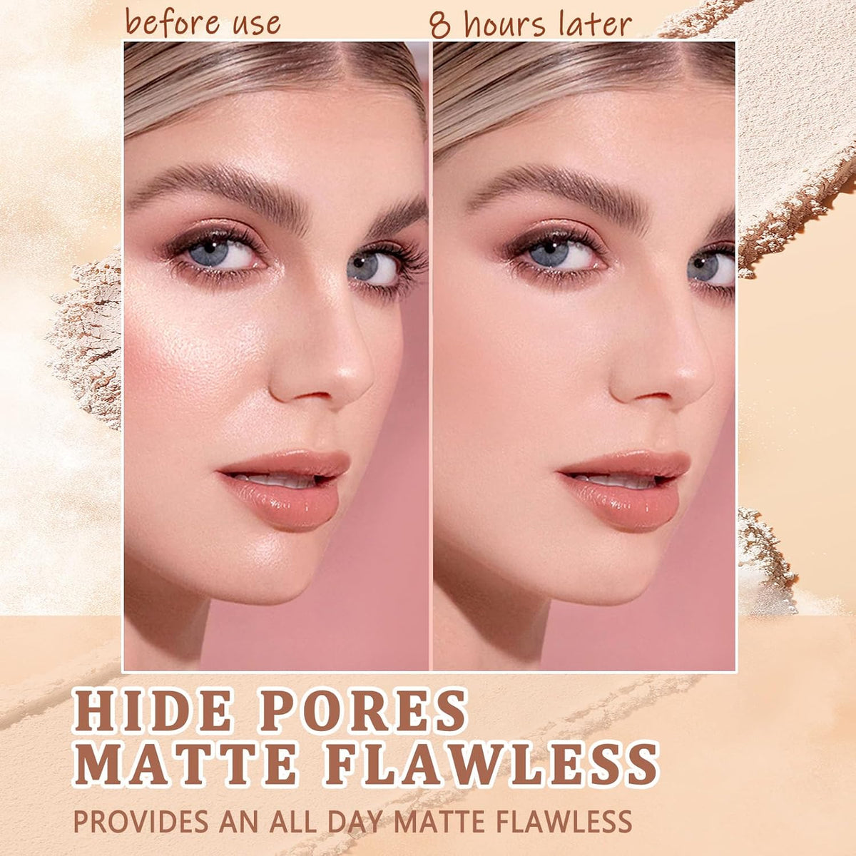 Oil Control Face Pressed Powder,Matte Smooth Flawless Setting Powder Makeup,Waterproof Long Lasting