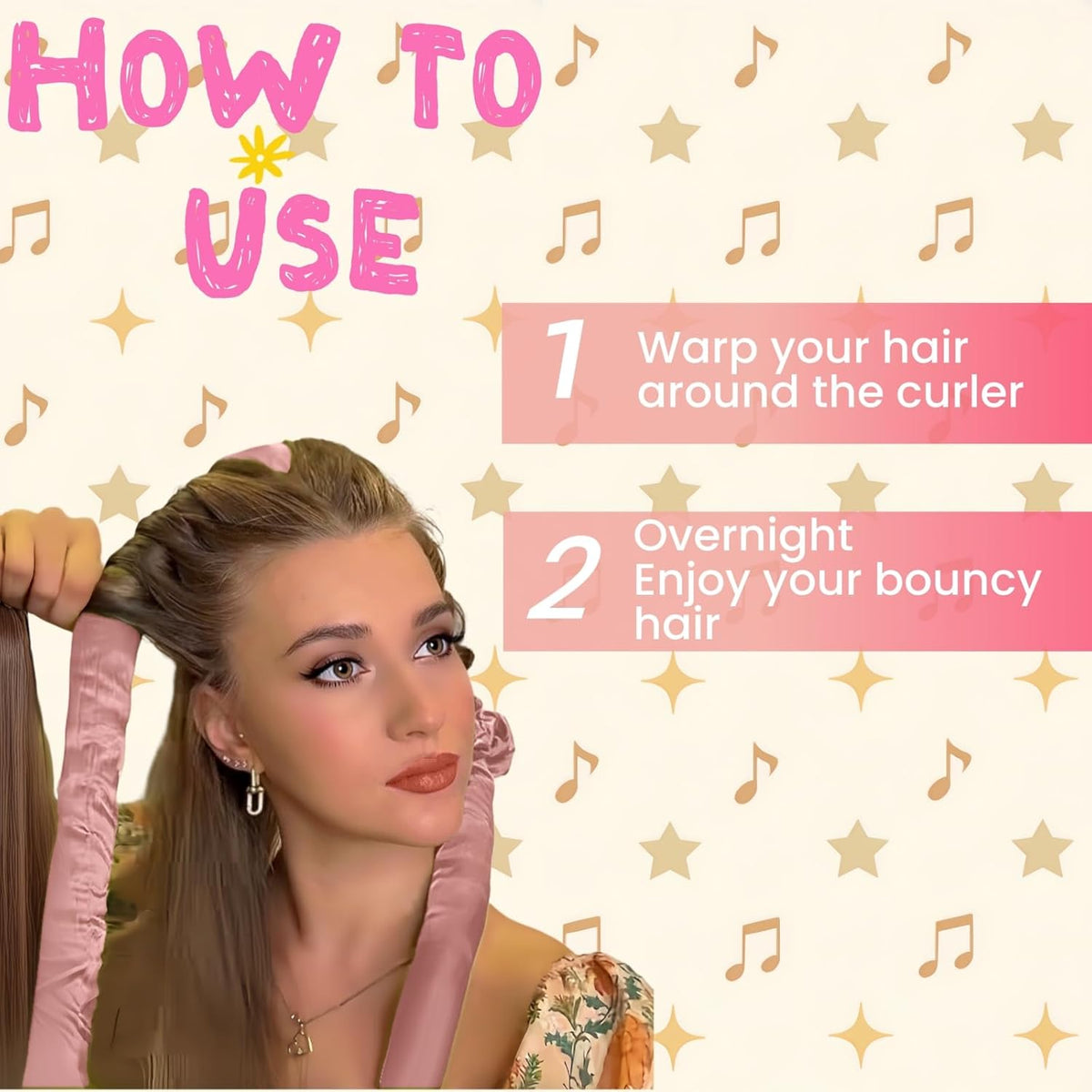 Serenade Sparkling Satin Heatless Curls Overnight, Heatless Hair Clurer Curling Rod Headband, No