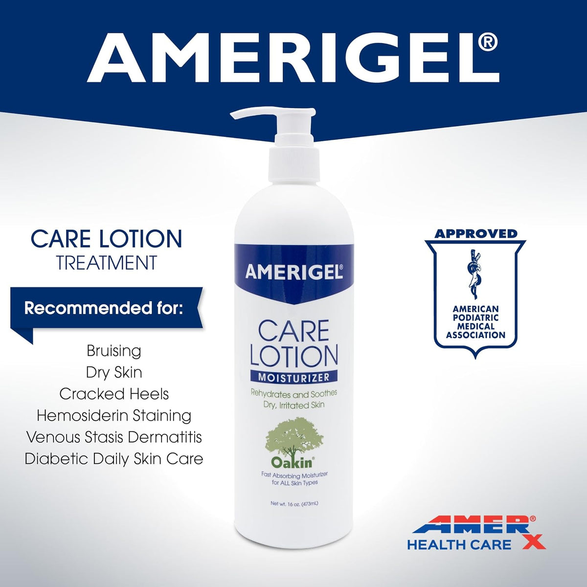 AMERIGEL Care Lotion – Hypoallergenic Moisturizer - Diabetic Skin Care - Rehydrates and Soothes