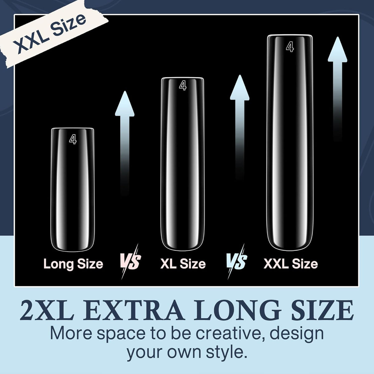 Tapered Square Nail Tips, XXL 240Pcs 12 Sizes Full Cover Fake Nails Extra Long Straight Nail Tips