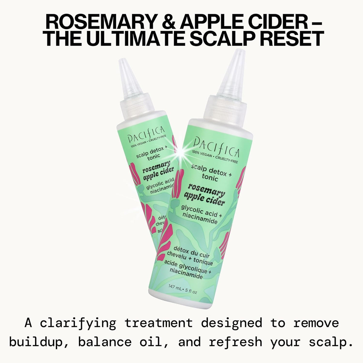 Pacifica Scalp Detox Set – Rosemary Apple Cider Vinegar Scalp Exfoliating Tonic with Scalp Massager