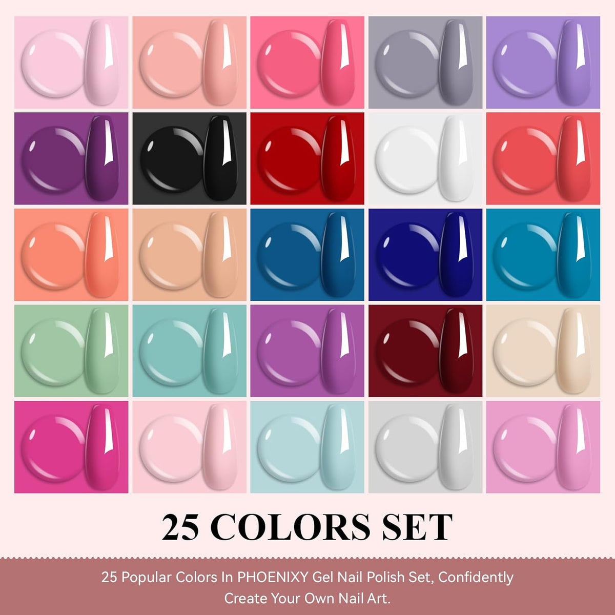 phoenixy Gel Nail Polish 25+5 PCS Gel Nail Polish Kit with Base Coat Glossy Matte Gold Glitter and