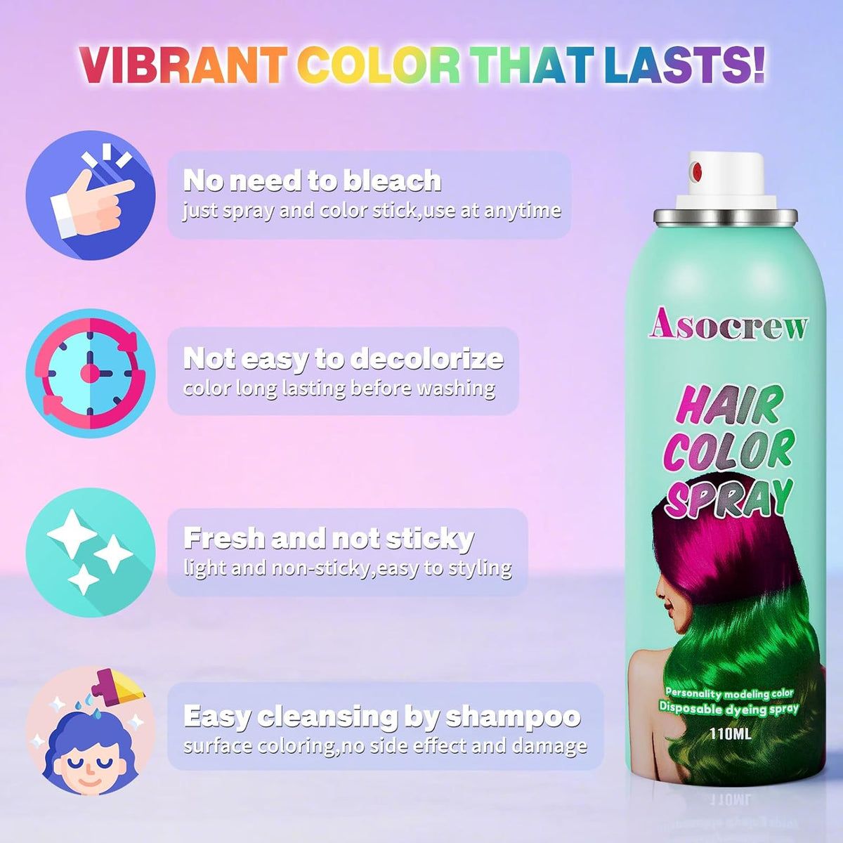 Black Hair Spray,Hair Color Spray Dye,Temporary Hair Color Spray for Kids Women Men,Color Hair