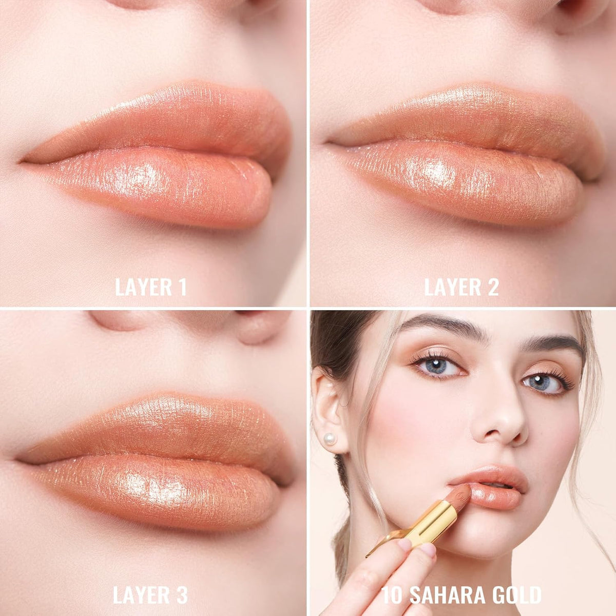 Oulac Metallic Lipstick for Women with Lightweight Hydrating Formula, Metallic Golden Nude Lip