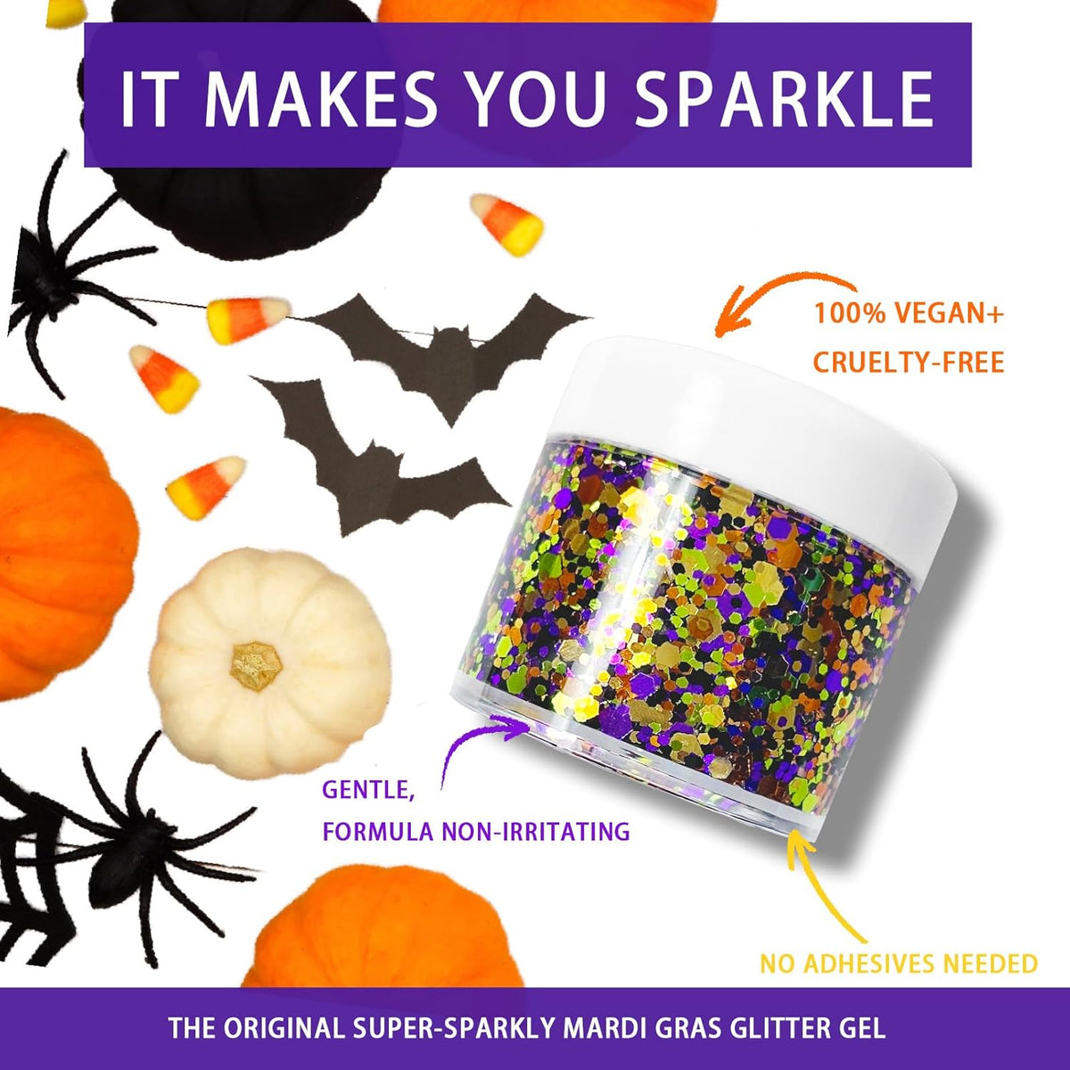 Halloween Glitter Gel for Body, Face, Hair and Lip, Color Changing Glitter Gel Under Light