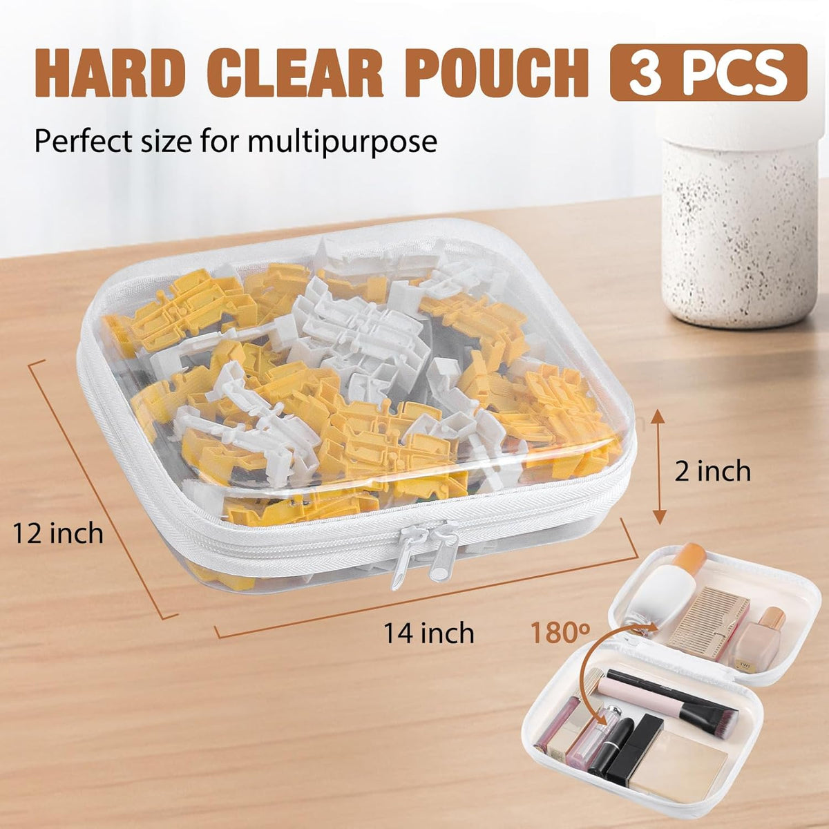 Clear Hard Shell Zipper Case 3 PCS Clear Cosmetic Make up Bag Waterproof Travel Toiletry Bag for