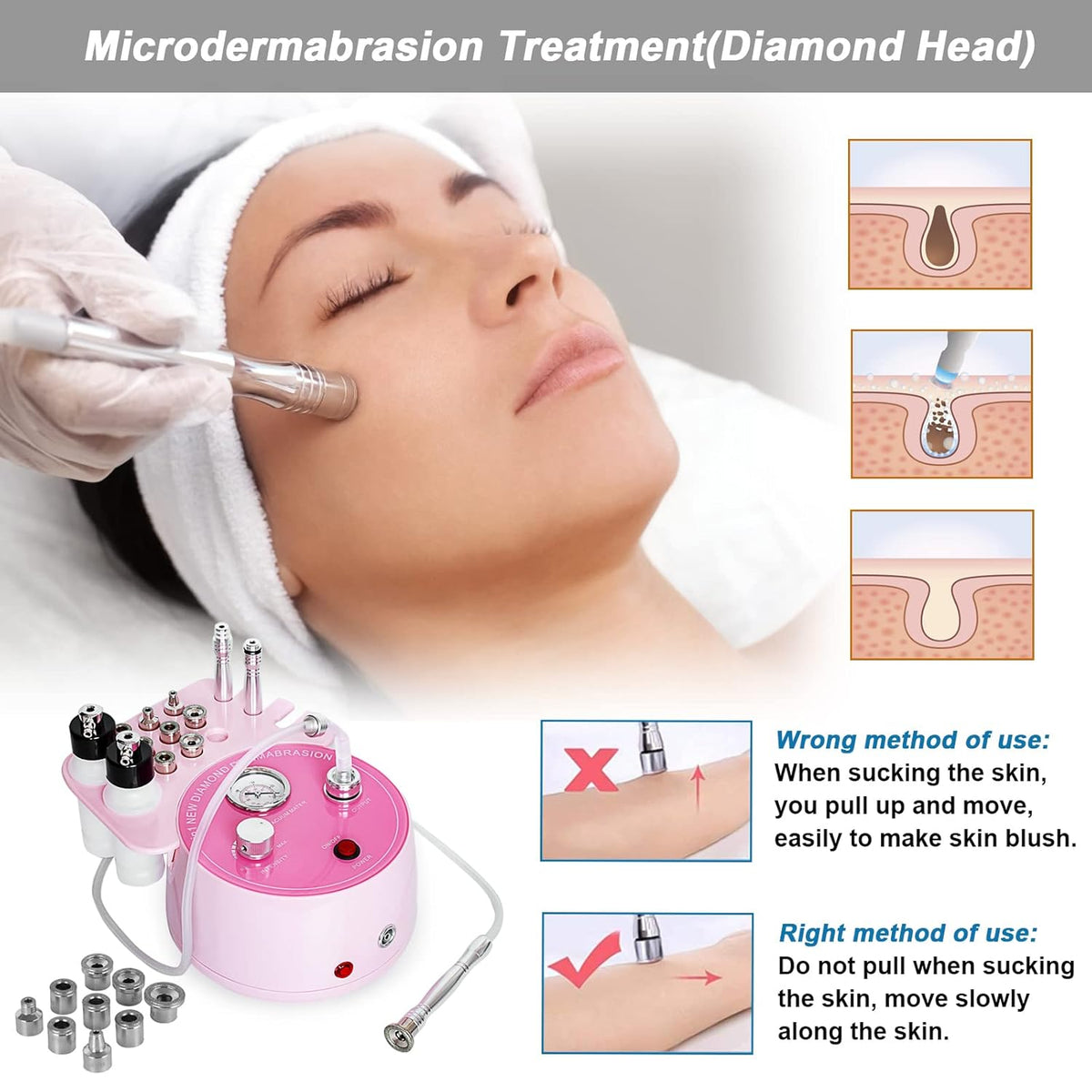 Diamond Microdermabrasion Machine Professional Plus, 3 in 1 Pink Diamond Dermabrasion Facial Beauty