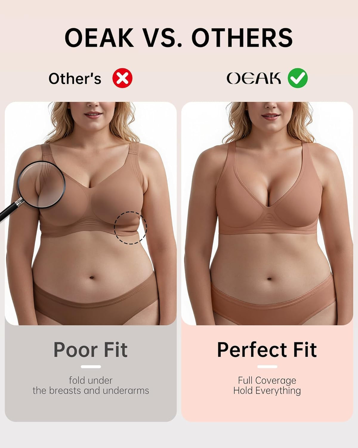 OEAK Womens Deep V Bras Wireless Comfortable Bra Supportive No Underwire Bras Tshirt Push Up