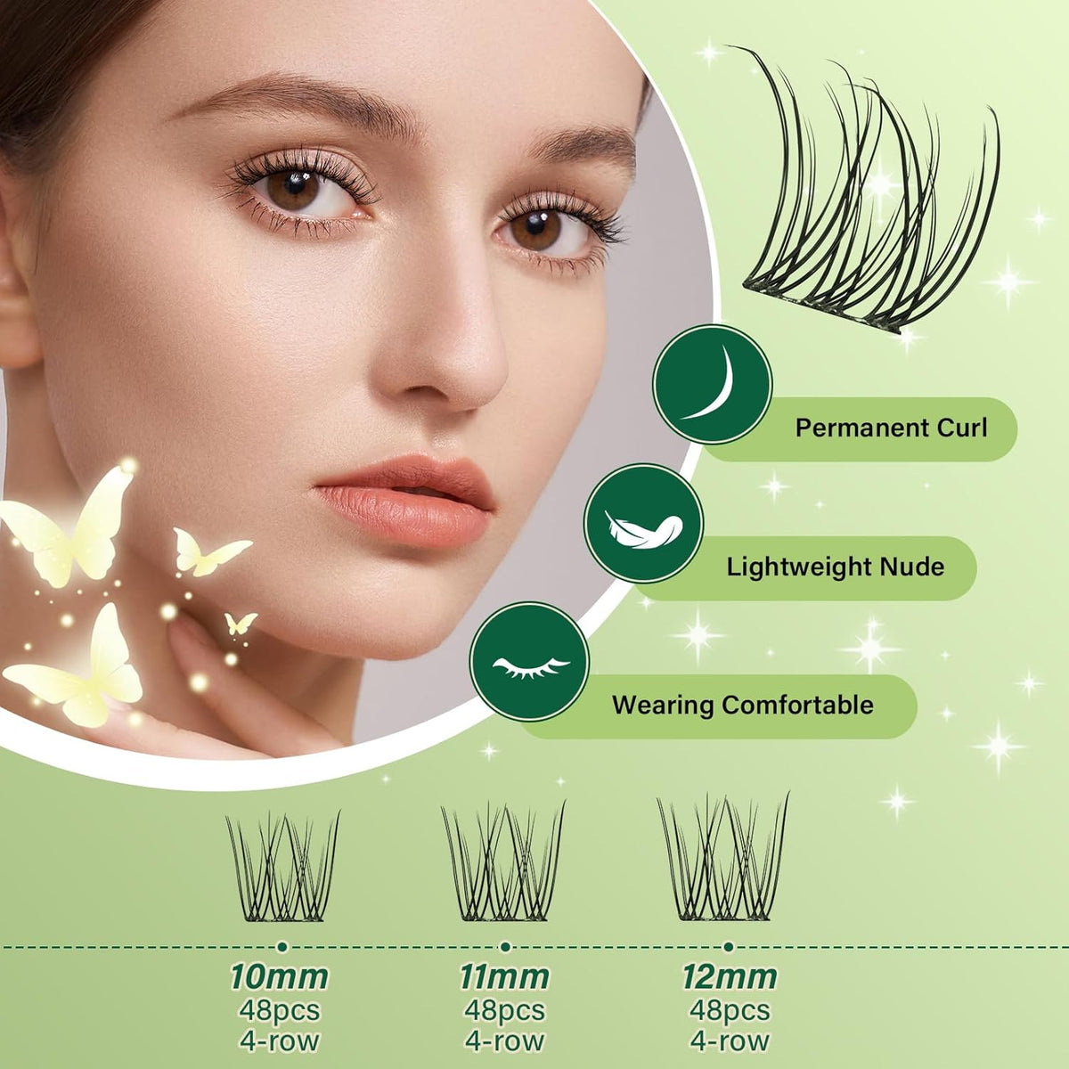 KEYYOU Natural Lash Clusters Kit 144Pcs DIY Lash Extension Kit Wispy Eyelash Extensions Kit D Curl