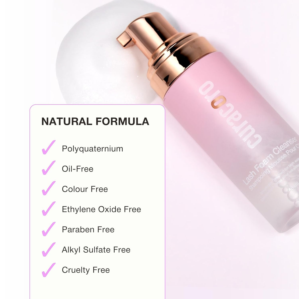 CURACORO 60ML Eyelash Extension Cleanser (Rose Scented) - Lash Shampoo for Lash Extensions, Eyelash