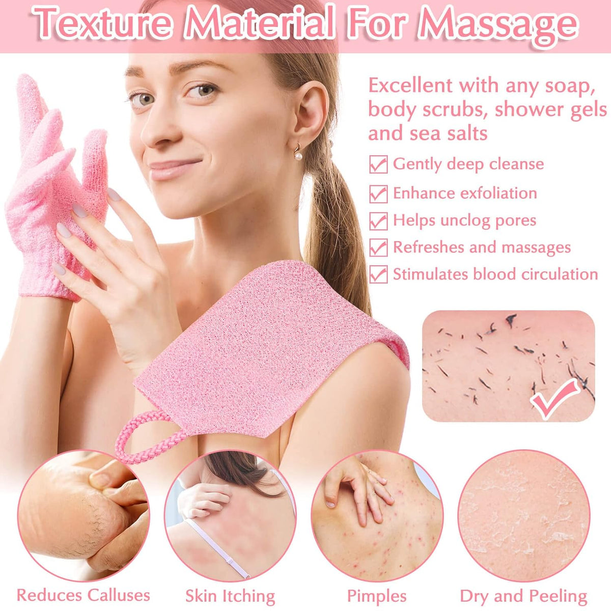 Anezus Exfoliating Shower Bath Gloves Back Scrubber Set for Body, Face, Shower, Bath, Scrub and